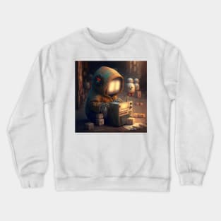 Robotic android playing with radio wall art Crewneck Sweatshirt